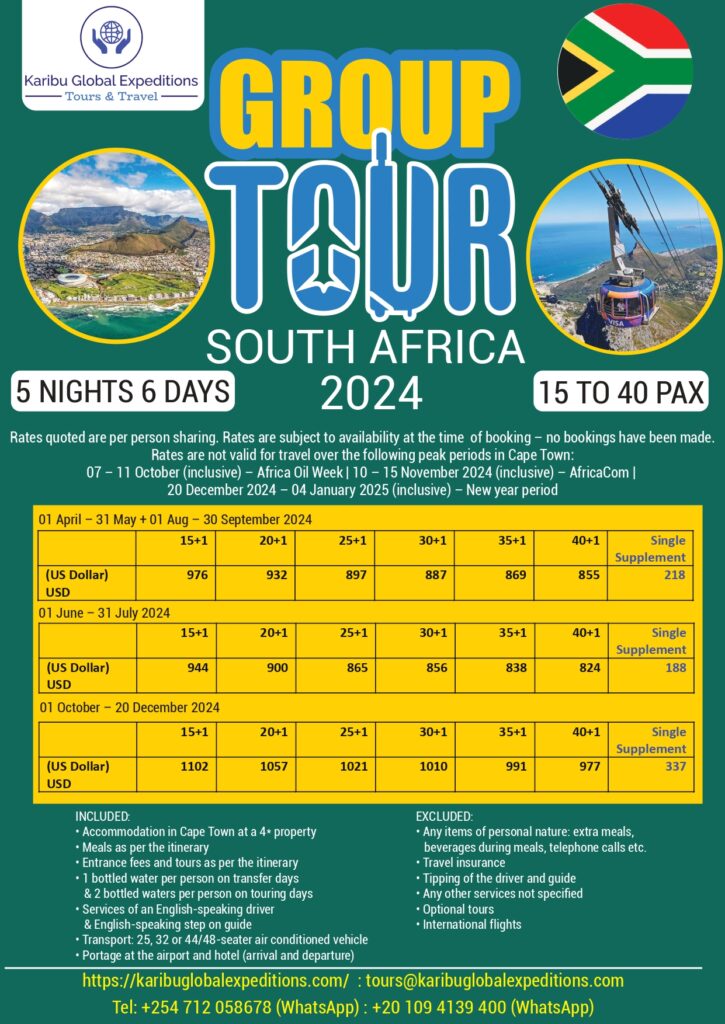 GROUP ADVENTURE#CAPE TOWN -SA 2024 # 15 TO 40 PAX